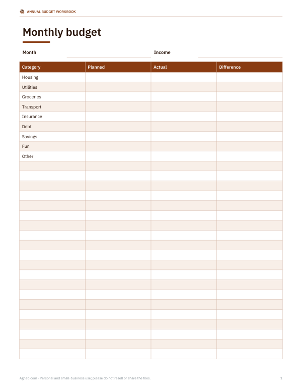 Preview of Printable Monthly Budget Sheets